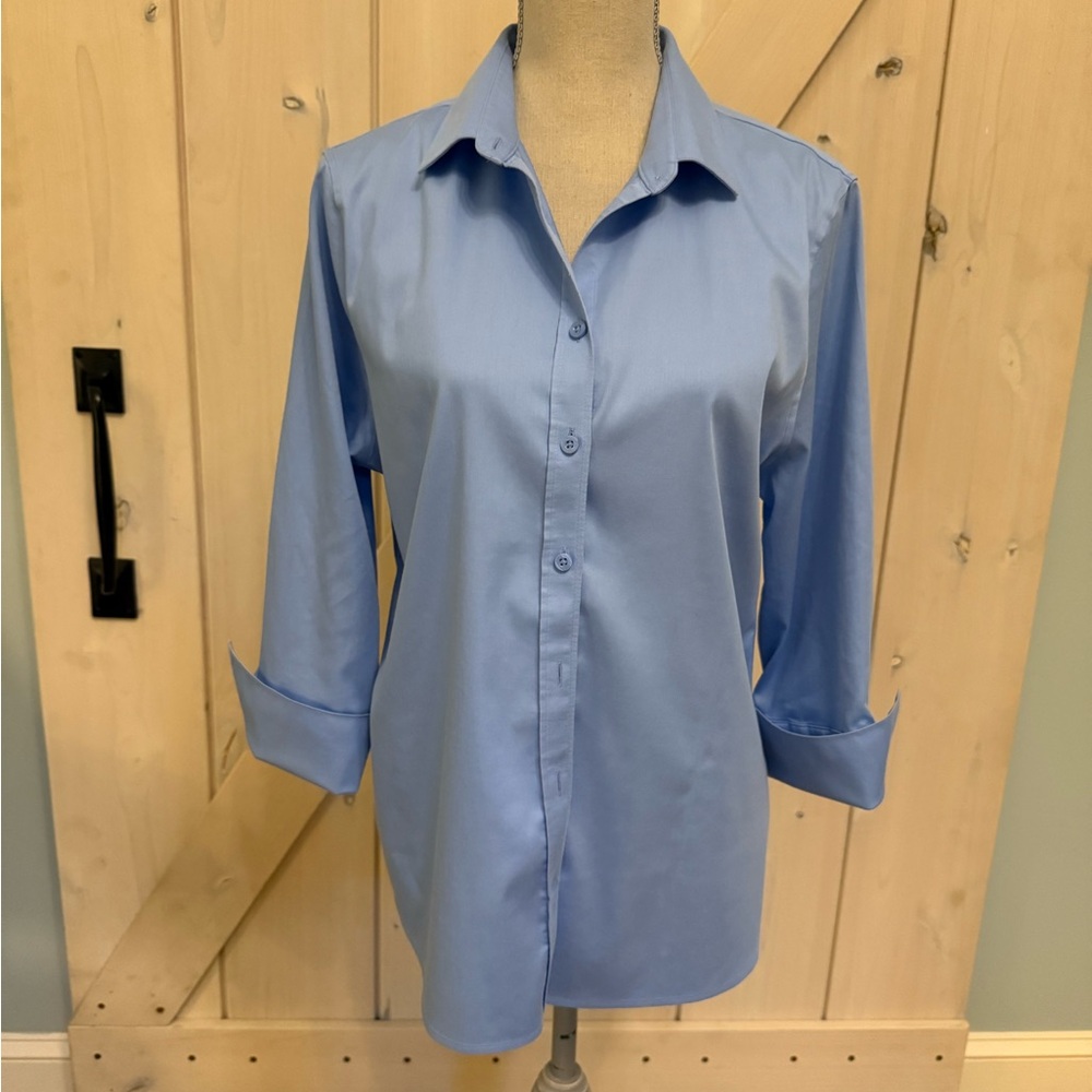 Chico's Chic Stretch Blue Shirt 3/4 Sleeves